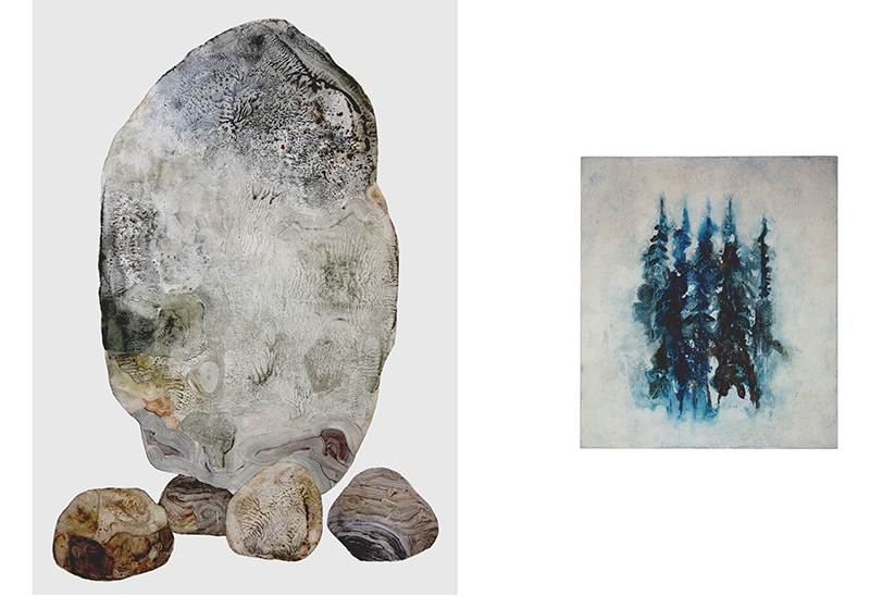 Sara Welponer oil painting stones and woods